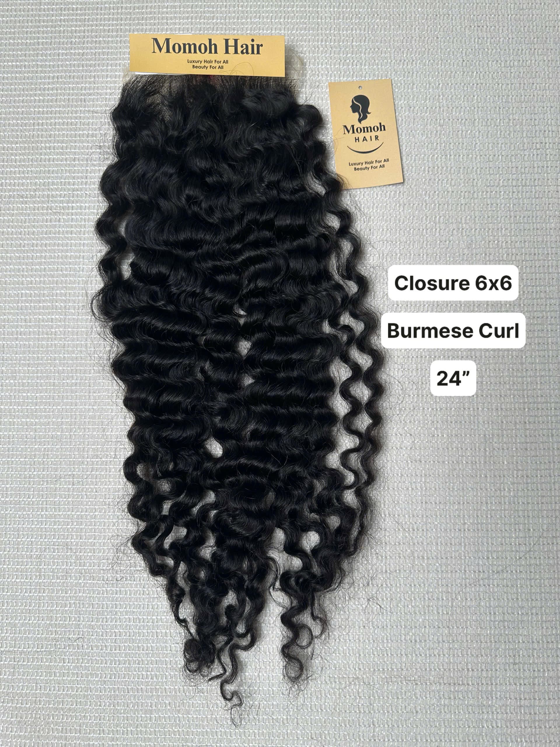 Raw Burmese Curl Closure 6x6 HD