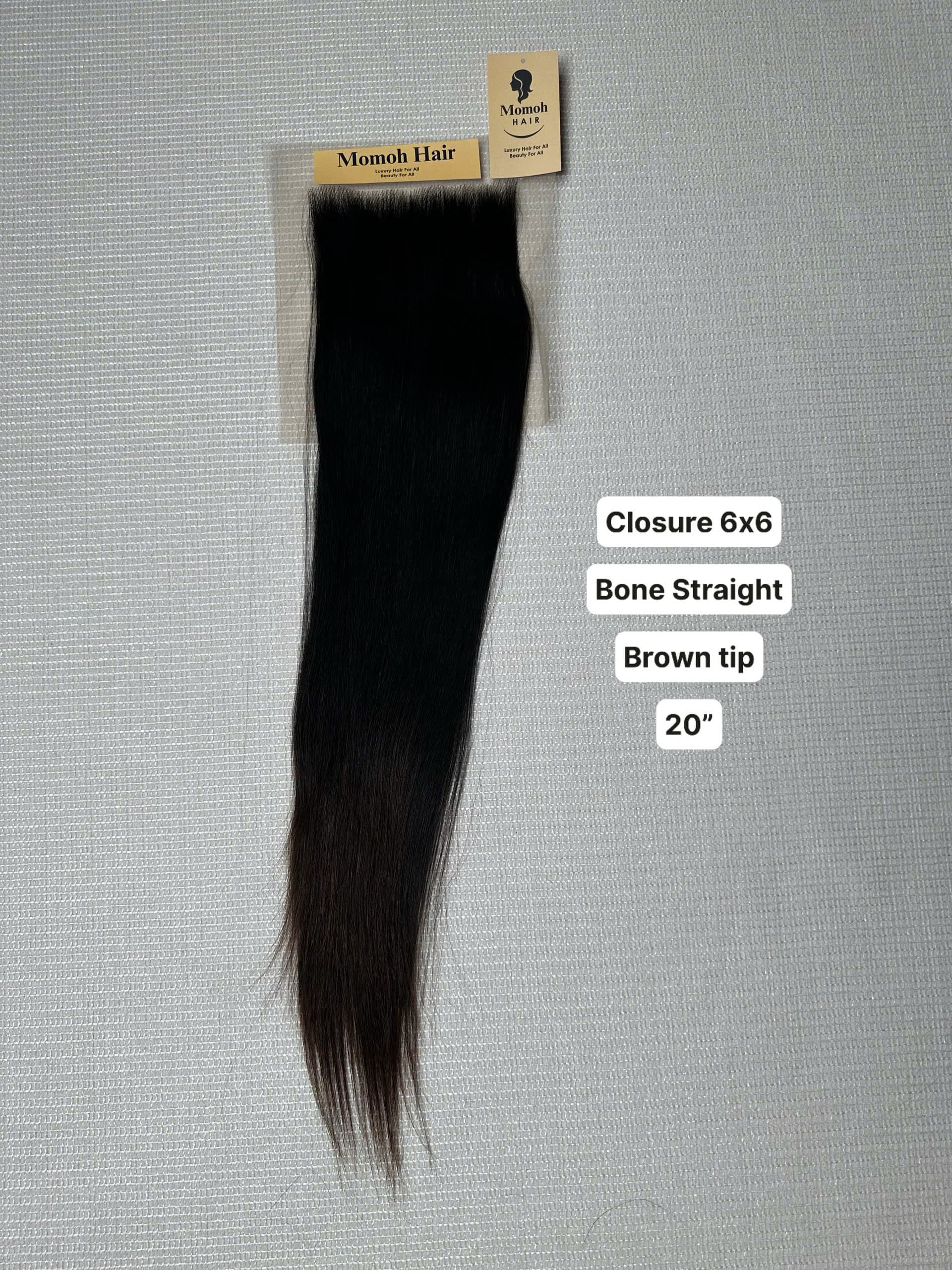 Remy Bone Straight Closure 6x6 Brown Tip